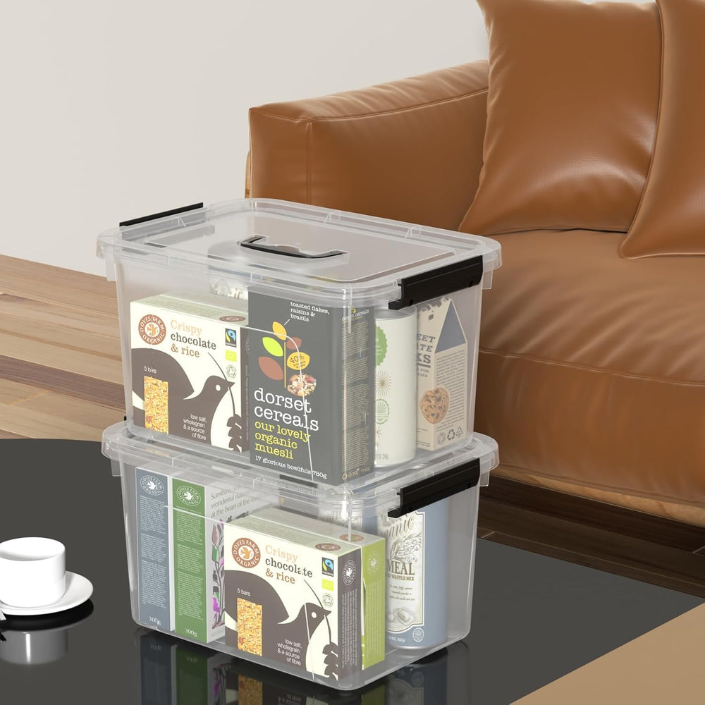 Wekioger 4 Packs Plasitc Lidded Storage Bins, Clear Latching Boxes 10 Quart