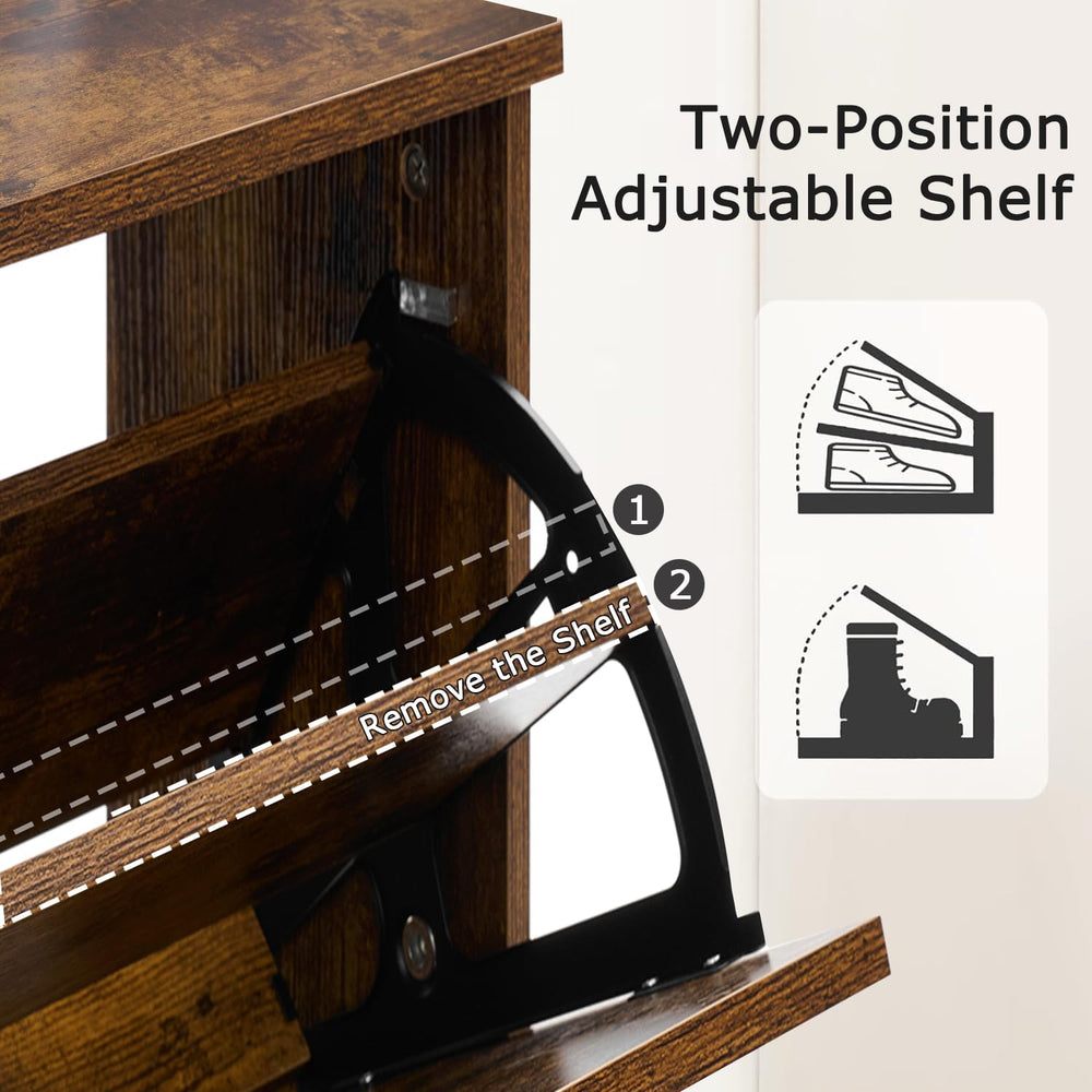 Farmhouse Narrow Shoe Storage Cabinet Set of 2, Space-Saving Freestanding Sho...