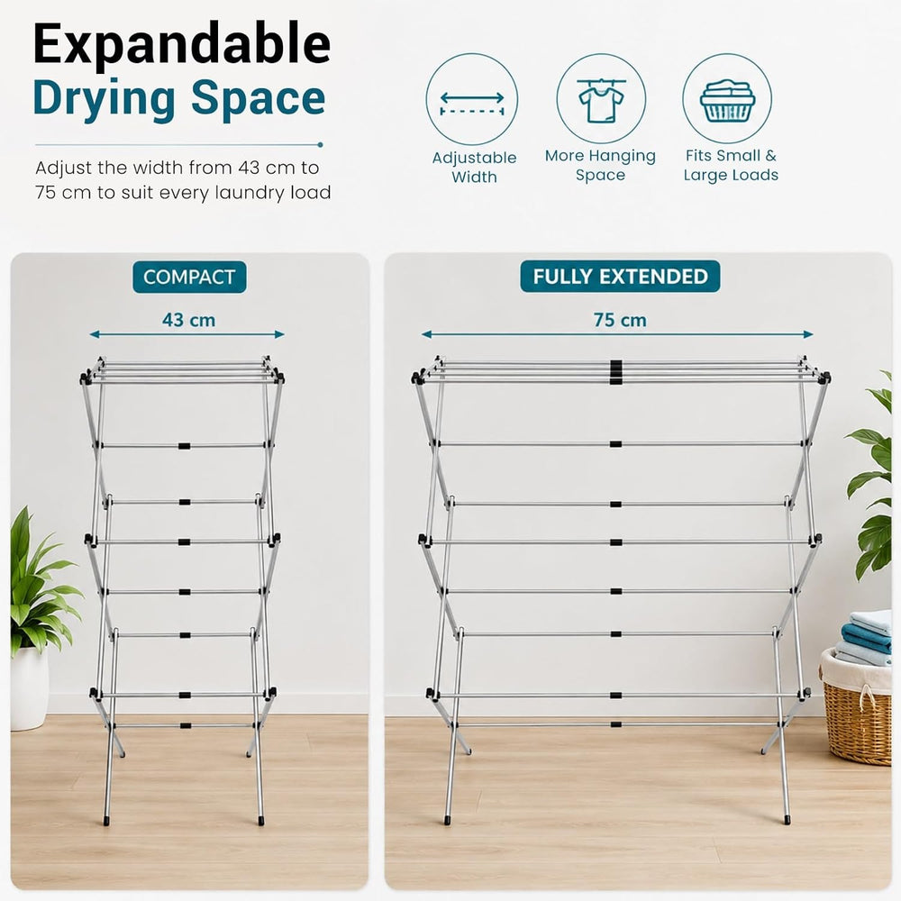 HOMION 3 Tier extendable Clothes Airer Dryer Indoor Outdoor Metal Laundry Dry...