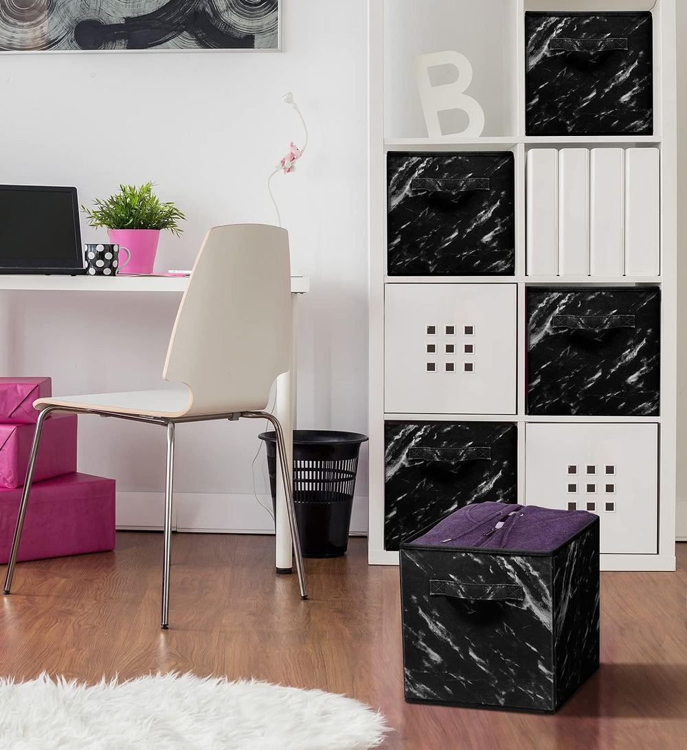 Sorbus 11 x 11 Storage Cubes, Foldable Fabric Bins (4 Pack, Marble Black)