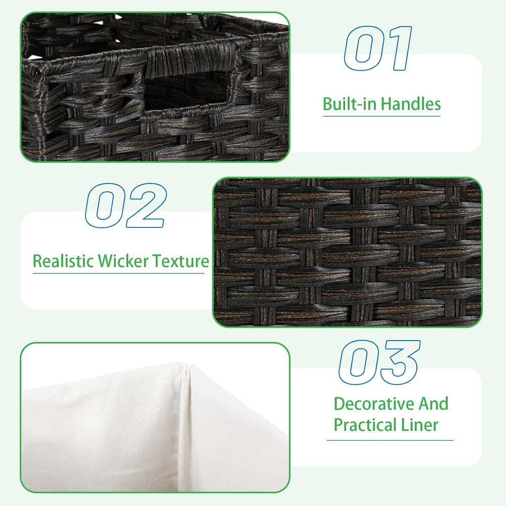Bidtakay Wicker Cube Baskets with Liners 11 inch 2 Pack Waterproof Imitation ...