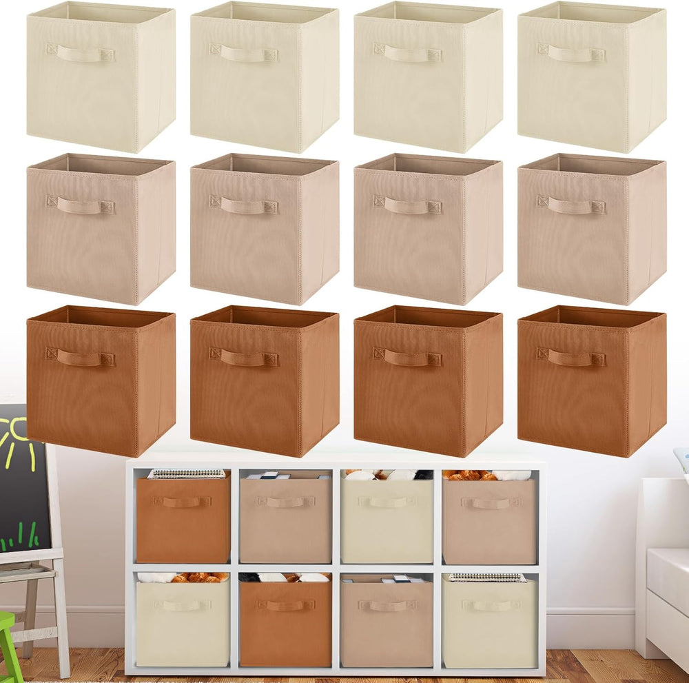 Yinder 12 Pcs Cube Storage Bin, Brown 10.5''x10.5''x11'&#...