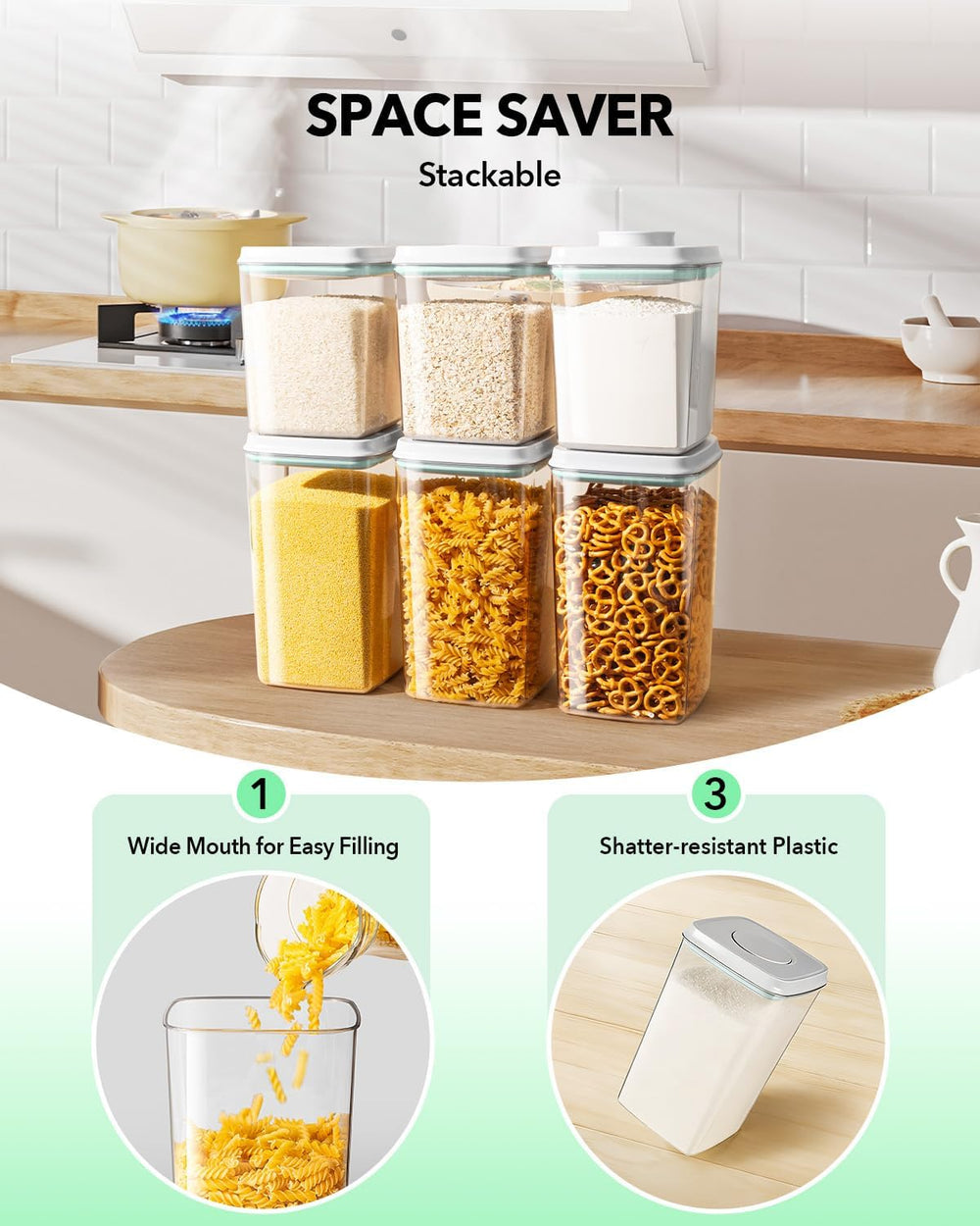 Ankou Food Storage Container Sets, 2.8 Qt + 4.2 Qt *2 Airtight Canisters with...