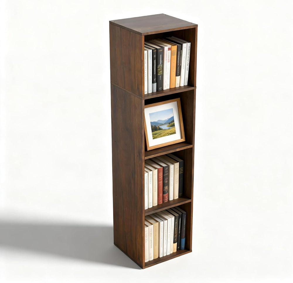 4Cube Storage Organizer, 4 Tier Cube Low Bookcase Freestanding Storage Displa...