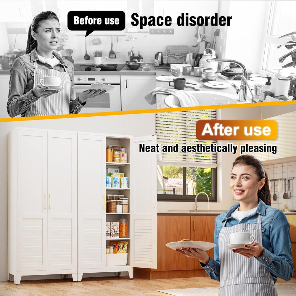 47" Kitchen Pantry Storage Cabinets Metal Pantry Cabinet with 2 Door and...