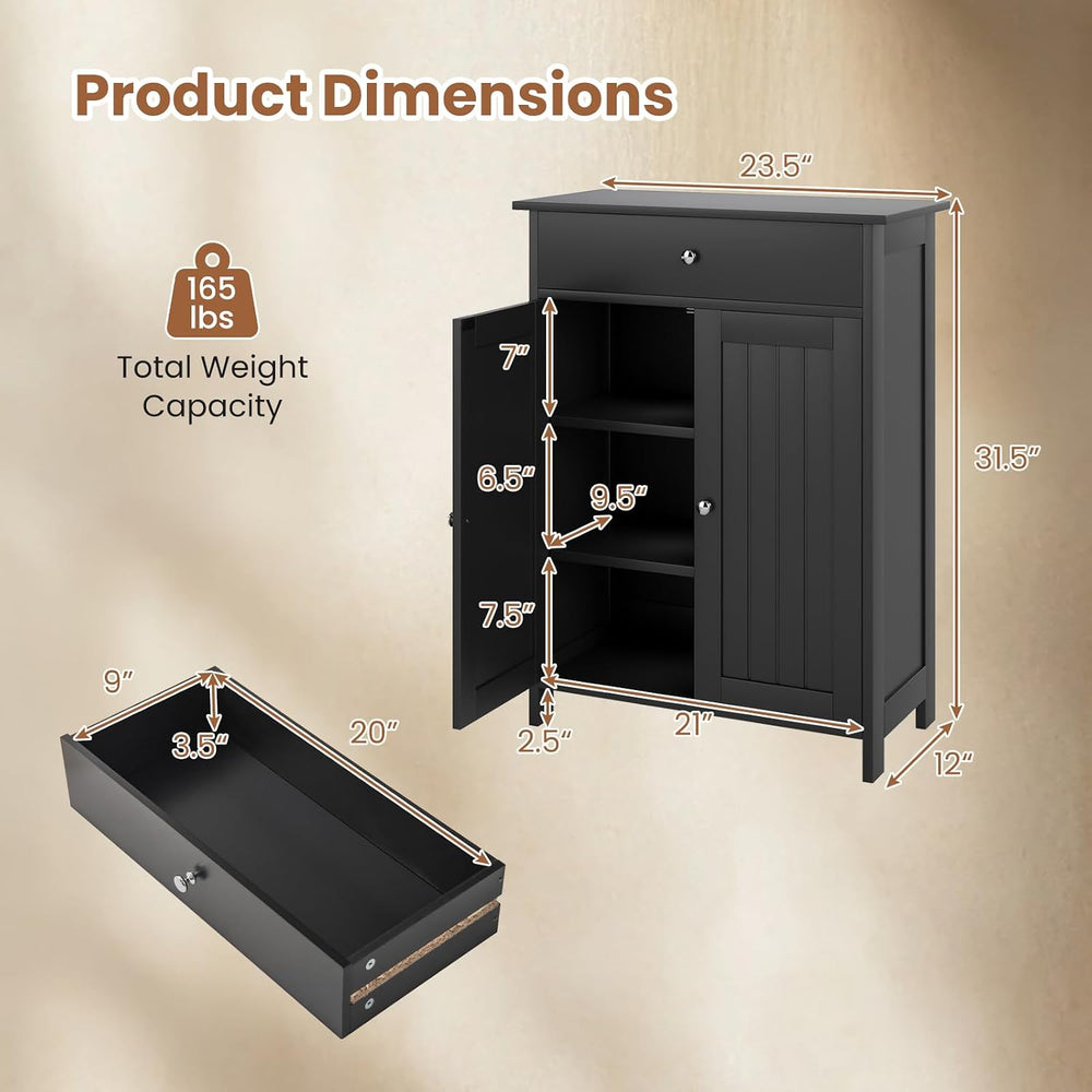 GIANTEX Storage Cabinet, Freestanding Bathroom Cabinet with 2 Doors, 1 Drawer...