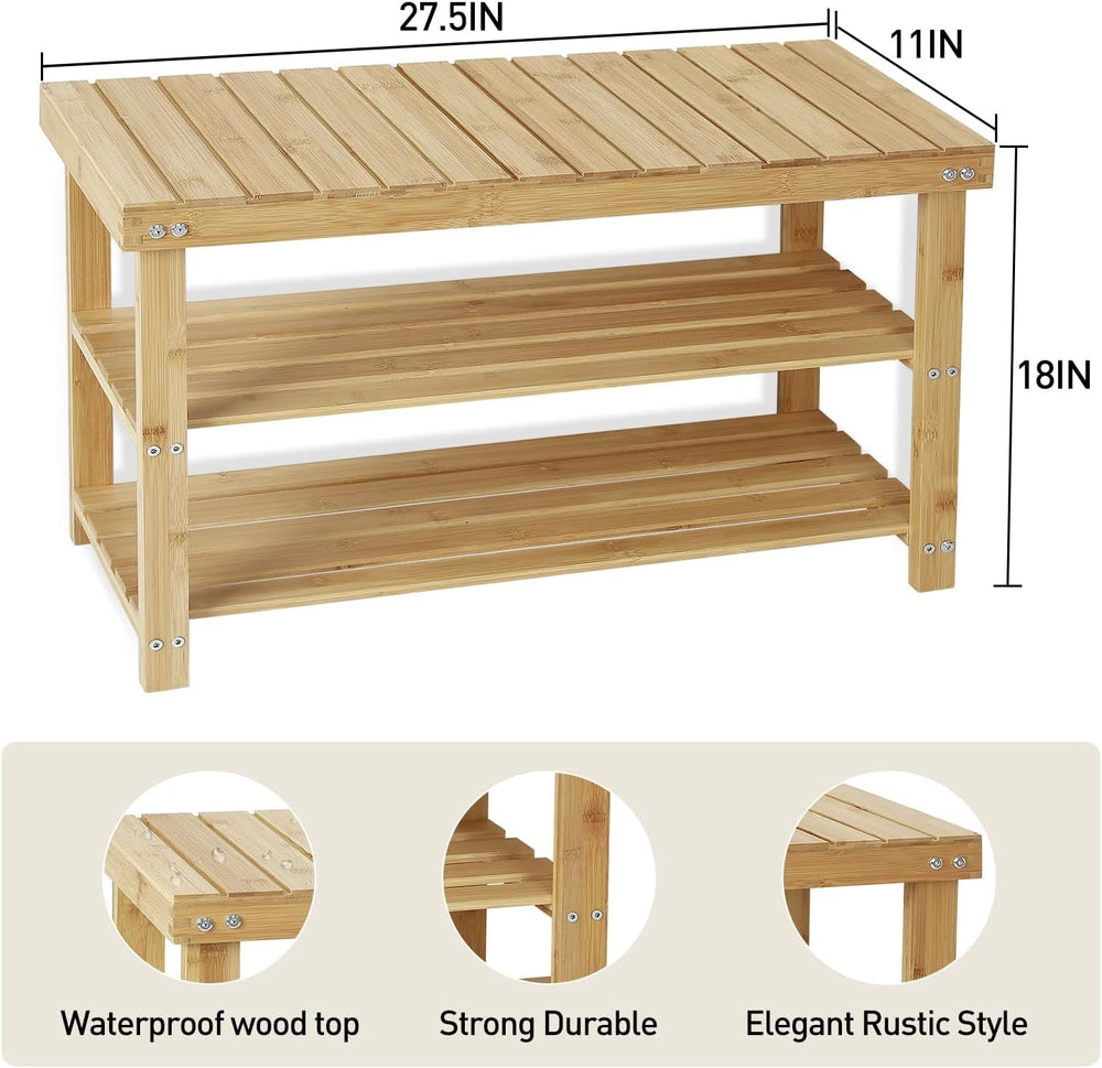 ACEHOME Shoe Rack Bench, 3 Tier Shoe Organizer for Entryway Storage, Big Wood...
