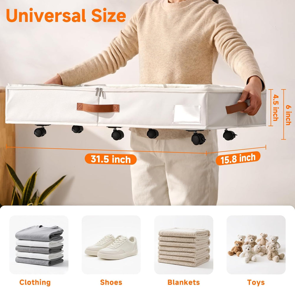 6 Inches Under Bed Storage with Wheels Pack of 2, Underbed Shoe Storage Conta...