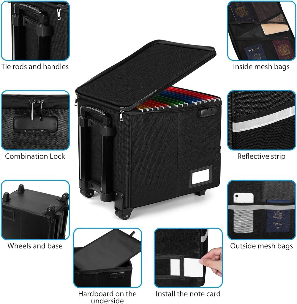 Fireproof Rolling File Box with Wheels for Letter & Legal Size Files