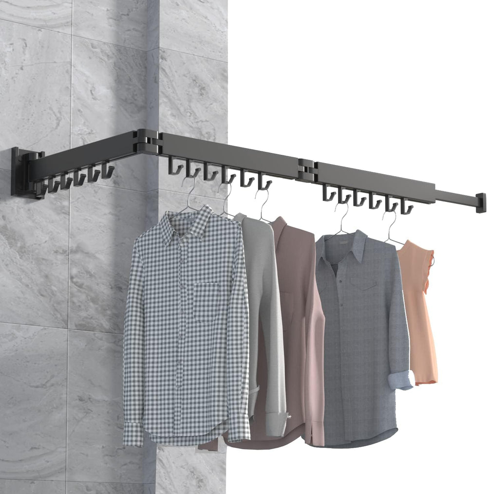 Wall Mounted Clothes Hanger Rack, Retractable Clothes Drying Rack Folding Ind...