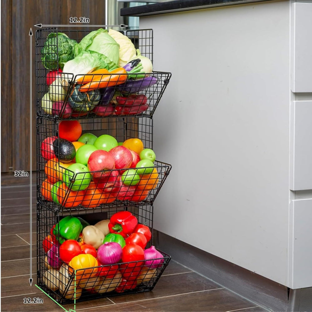 X-cosrack Metal Wire Basket Wall Mount, 3 Tier Wall Storage Basket Organizer ...