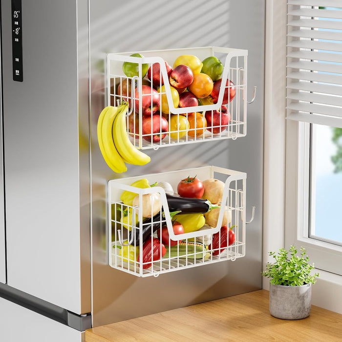 4 Pack Magnetic Shelves For Fridge, White Potato Onion Storage Bin