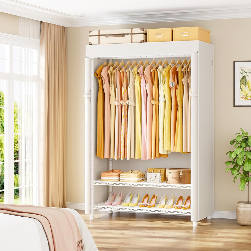 ULIFHOME H5C Plus Clothes Rack with Cover, Covered Clothing Rack Heavy Duty