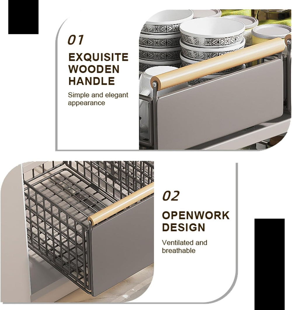 Pull Out Cabinet Sliding Basket, Under Sink Mesh Drawer Organizer with Handle...