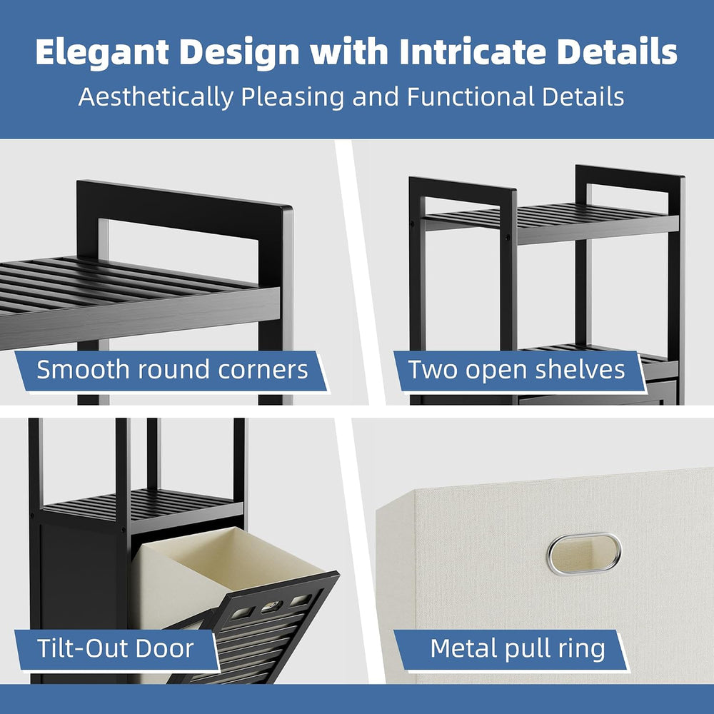 HITNET Tilt Out Laundry Hamper, Bamboo Bathroom Cabinet with Pull Out Removab...