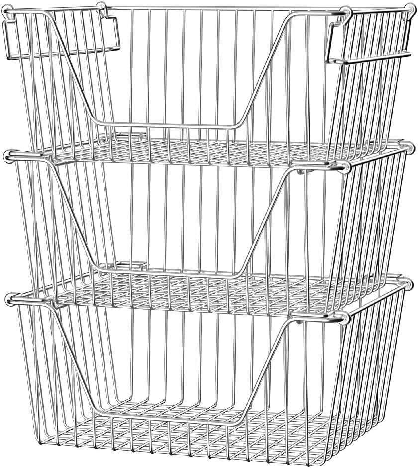 Slideep Large Stackable Storage Baskets Cabinet Organizer Sturdy Metal Wire P...