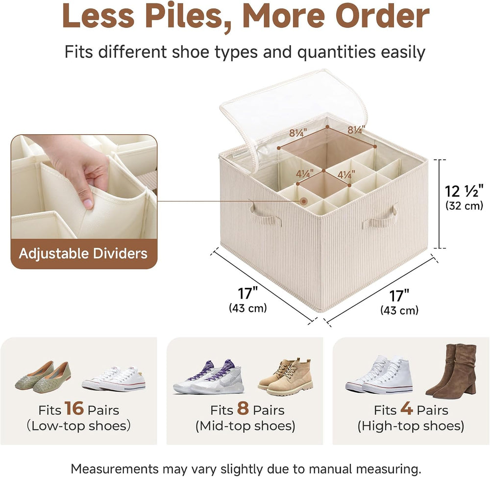 StorageWorks 2-Pack 32-Pair Shoe Organizer Bins, Khaki and Beige Stripes