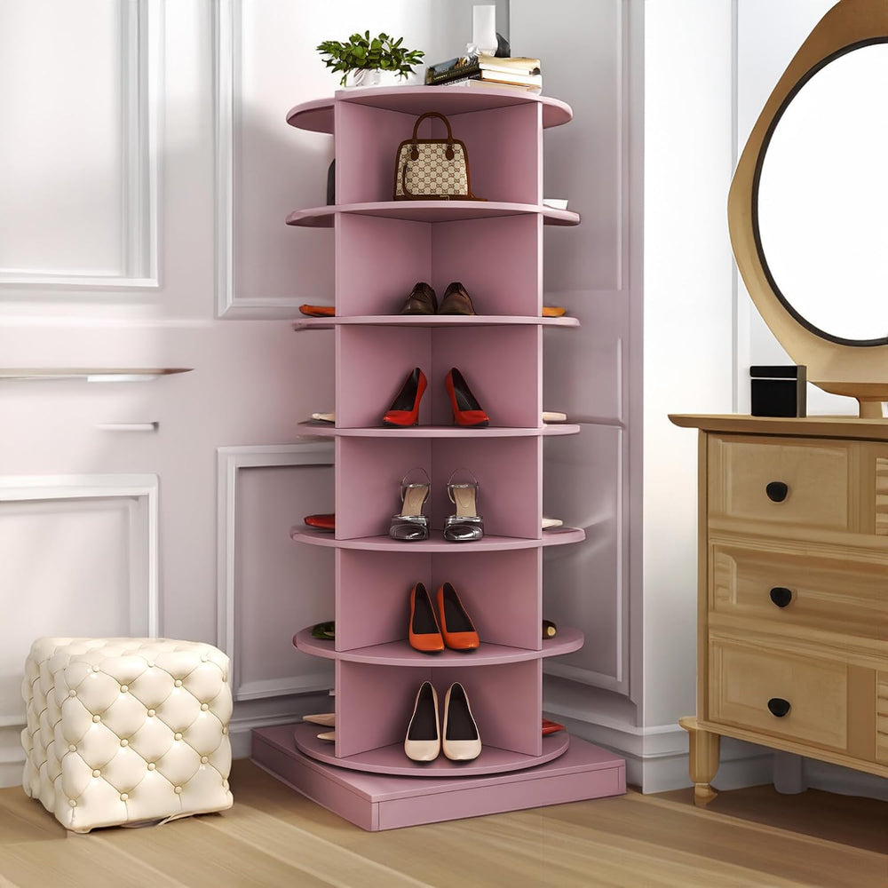 Anwick Rotating 24 Pairs Spinning Shoe Rack Tower Round Carousel,360°Revolvin...