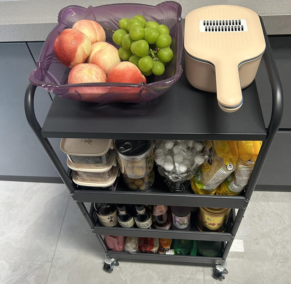 4 Tier Rolling Metal Storage Cart Heavy Duty Kitchen Utility Black