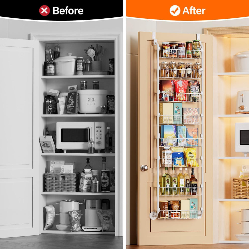 Delamu Over The Door Pantry Organizer, 8-Tier Metal Pantry Door Organization ...
