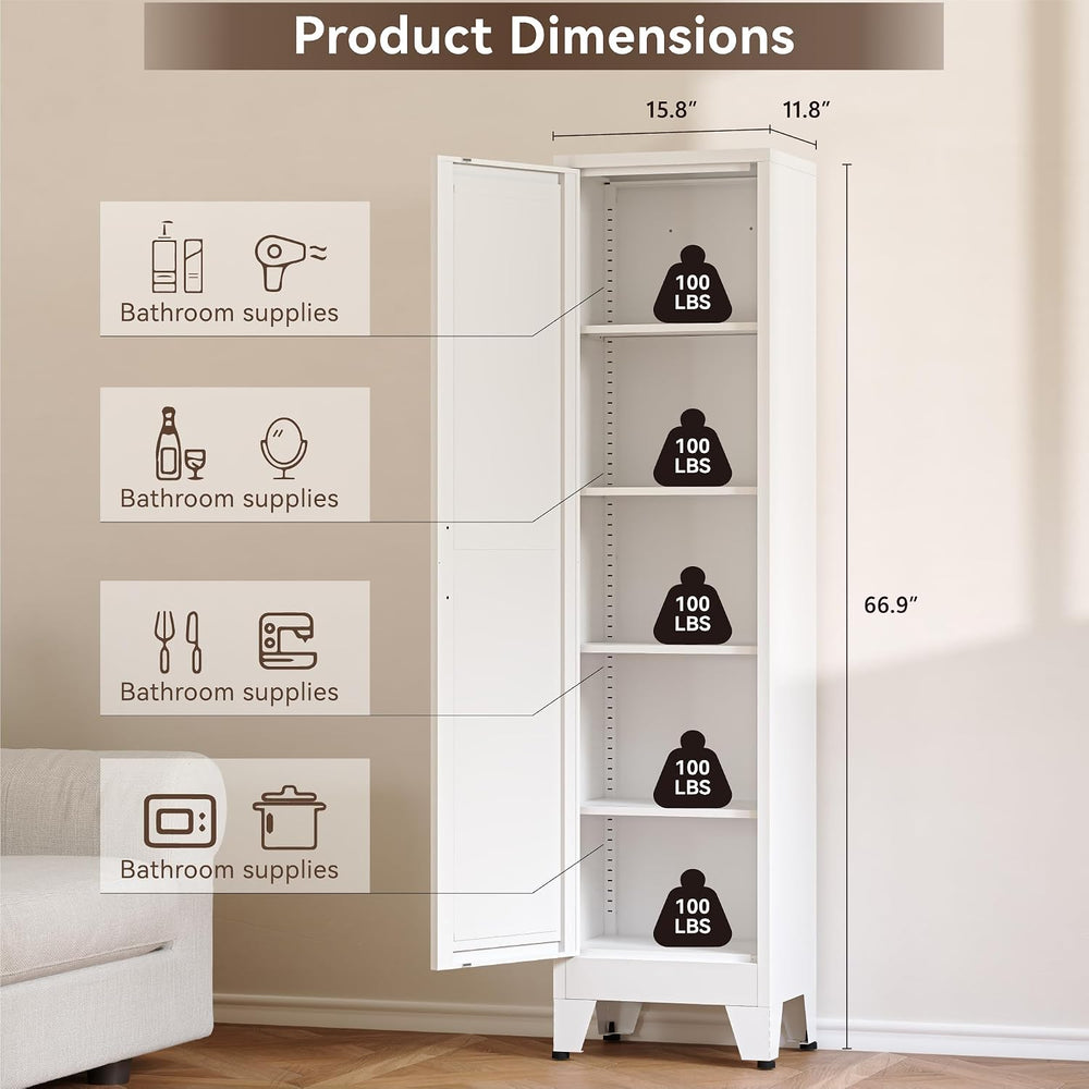 Baborokic 67" Tall Bathroom Cabinet,Metal Storage Cabinet with Door and ...