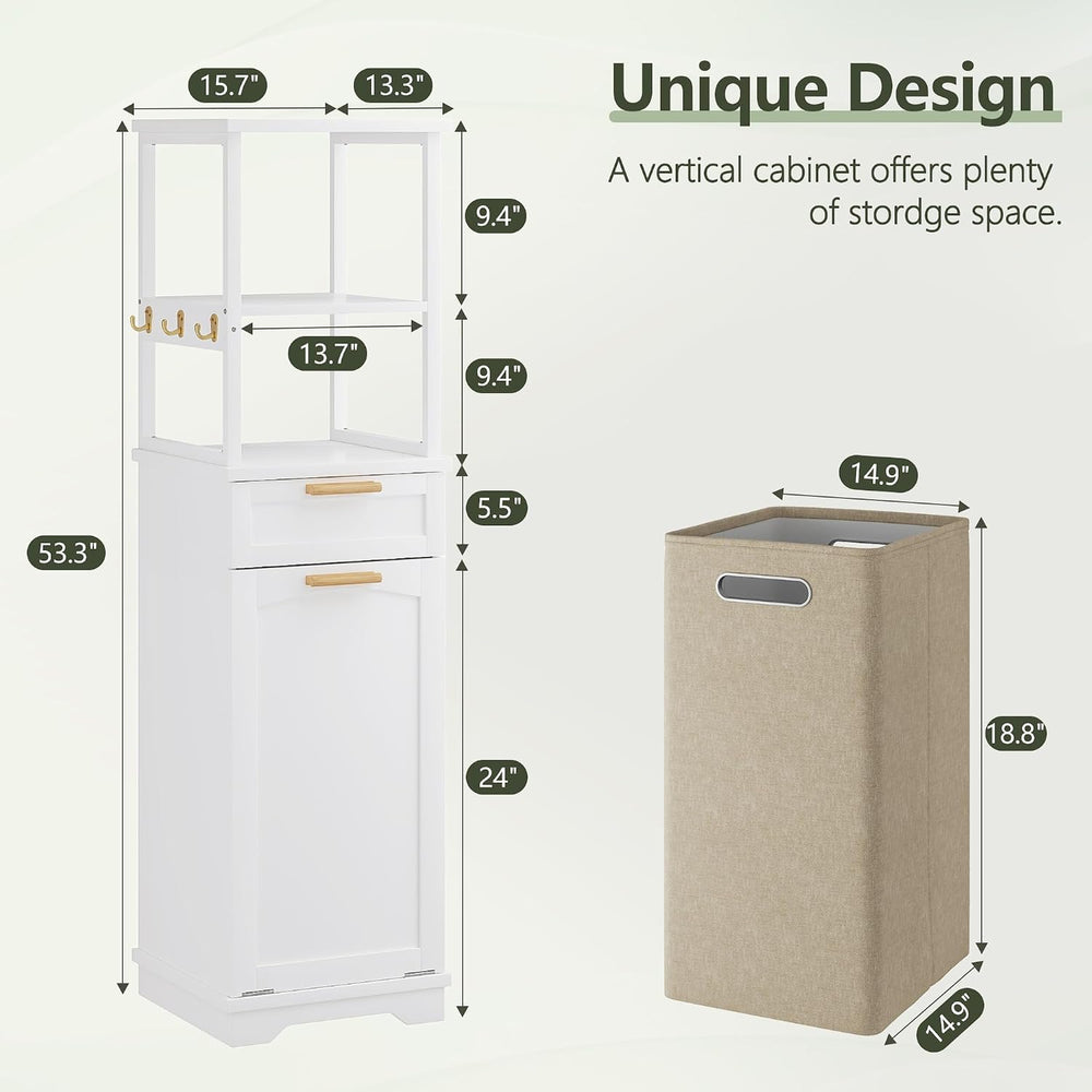 VECELO 53" Tilt Out Laundry Hamper, Tall Bathroom Cabinet with Hidden Re...