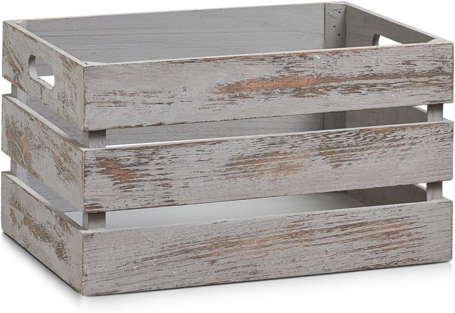 Zeller 15137 Paulownia Wood Storage Box, Vintage Grey, 35 x 25 x 20 cm