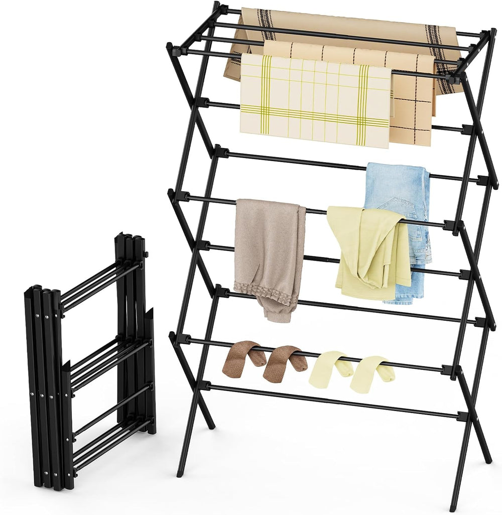 Drying Rack Clothing, 3-Tier Clothes Drying Rack Foldable, Antirust Laundry D...