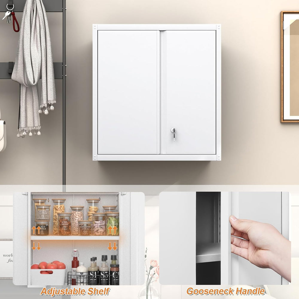 GREATMEET Wall Mounted Storage Cabinet, Metal Garage Cabinet, White