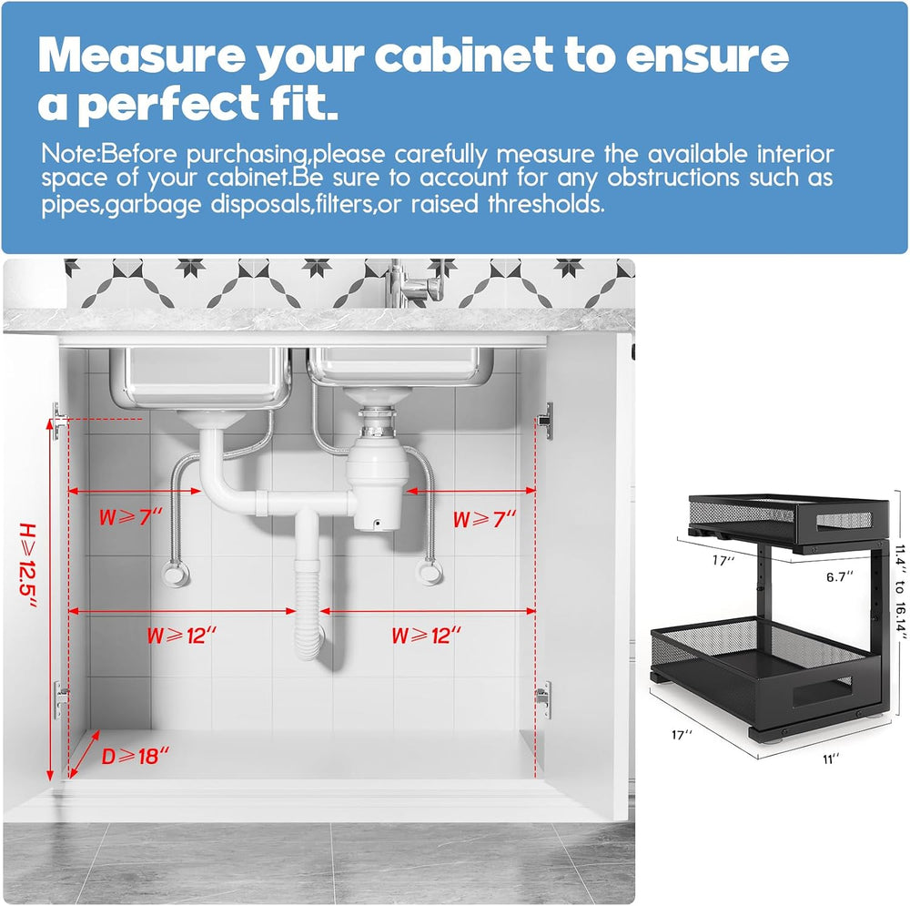 2 Pack 17IN Depth Under Sink Storage Organizer, Large 2-Tier Elegant Mesh Pul...