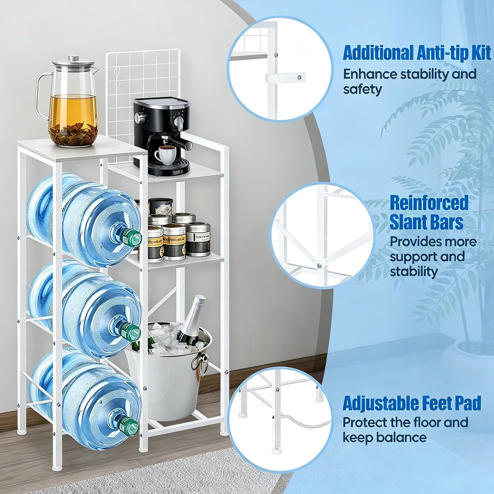 5 Gallon Water Bottle Holder Tall Water Jug Rack with Storage Shelves, Heavy-...