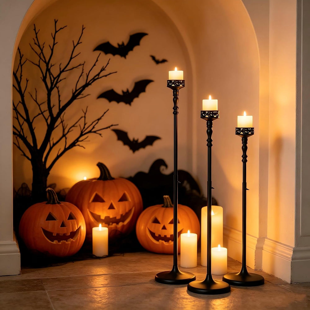3Pcs Matte Black Floor Candle Holders Centerpieces for Pillar Candles | Adjus...