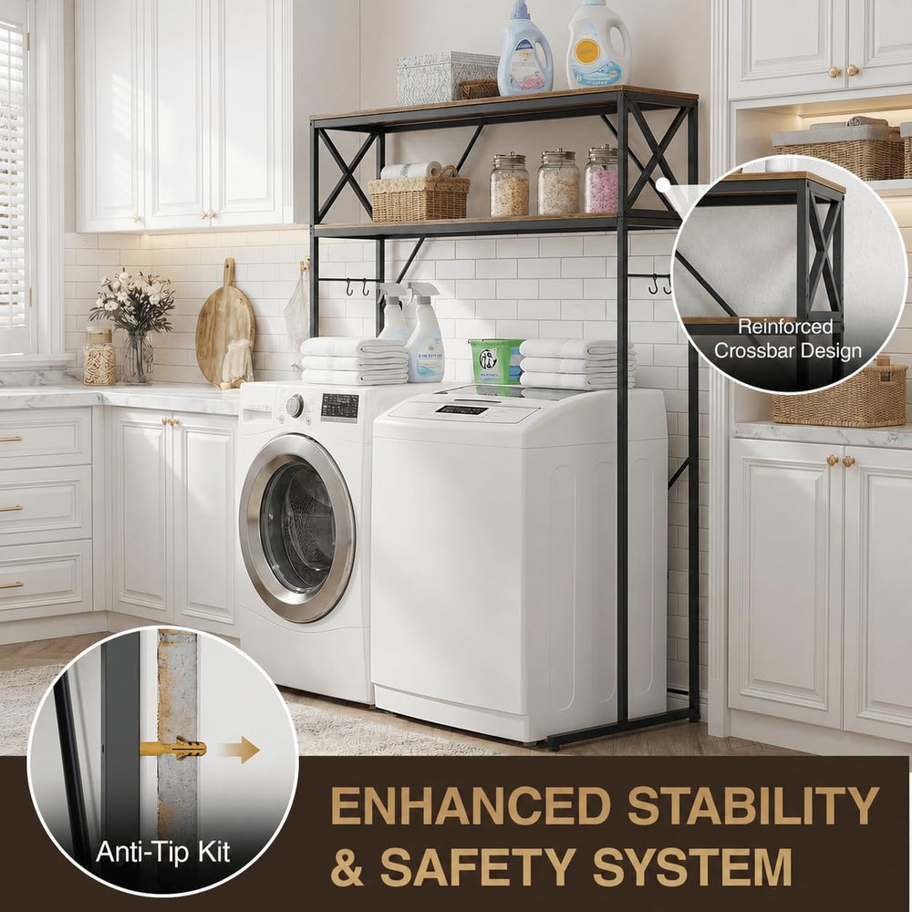 Laundry Over The Washer and Dryer Storage Shelf, 2 Tiers Laundry Room Freesta...