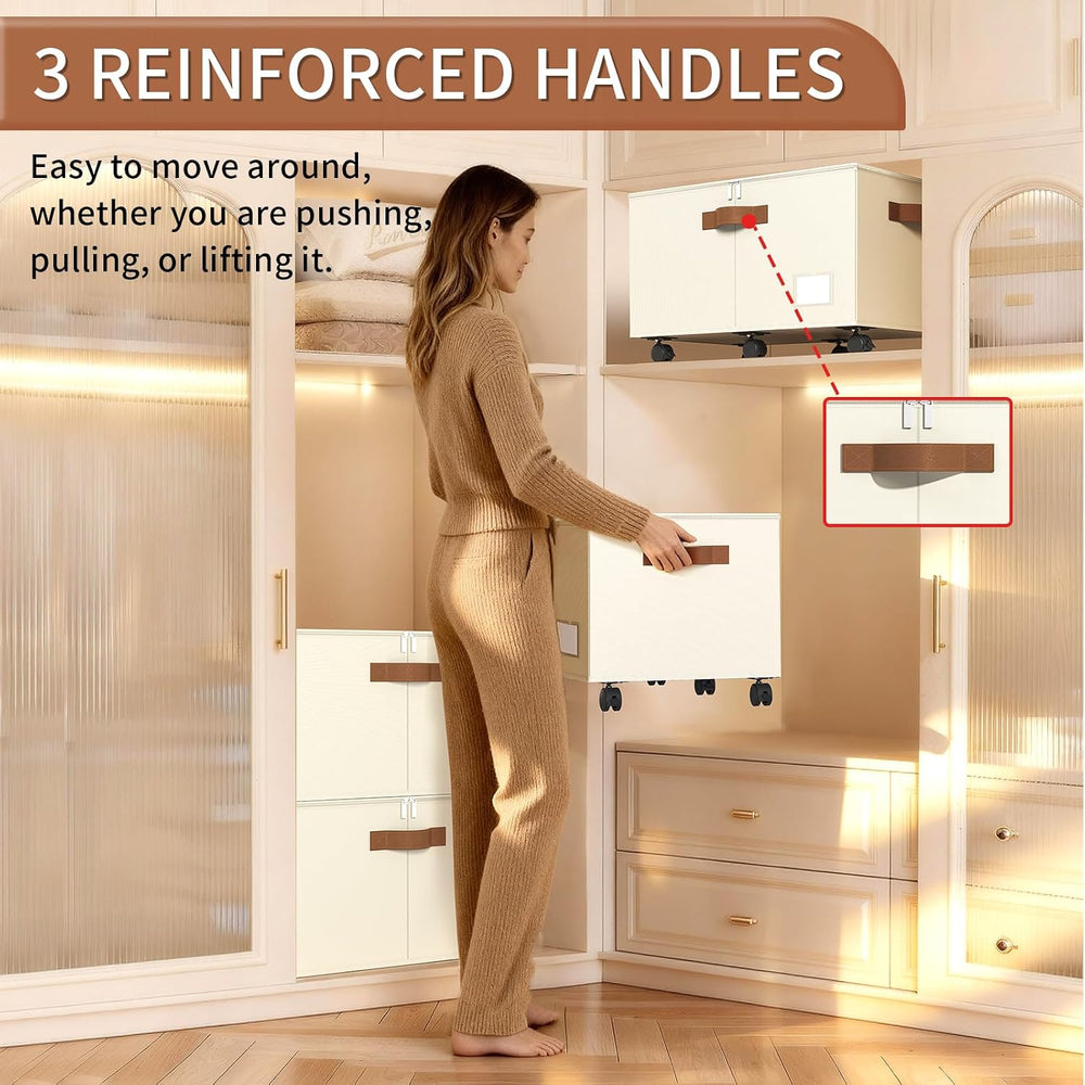 Foyego 2 Pack Shoe Organizer for Closet, Shoe Storage with Wheels, Beige