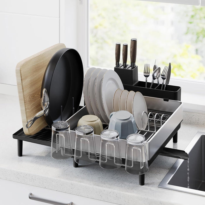 SONGMICS Dish Drying Rack, Expandable Stainless Steel, with Rotatable Spout