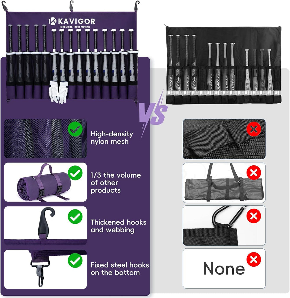 KAVIGOR 15-Bat Baseball/Softball Dugout Organizer - 900D Military-Grade Fabri...