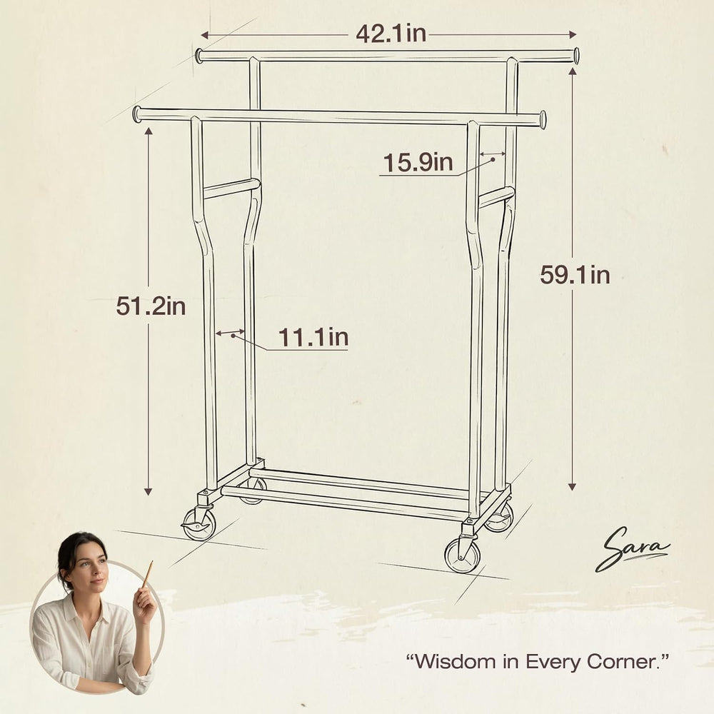 Clothes Rack, Double Rods Rolling Clothing Rack for Hanging Clothes Load 260 ...