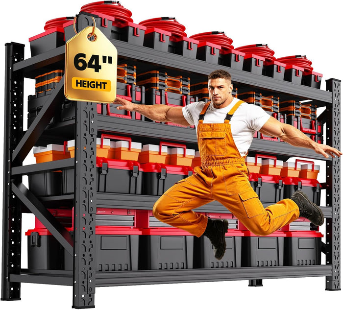 69" W Storage Shelves, 4T Adjustable Garage Shelving Unit, Rust Proof Large Metal Storage Rack, 24" Dx69 Wx64 H Industrial Shelving for Warehouse, Basement, Supermarket