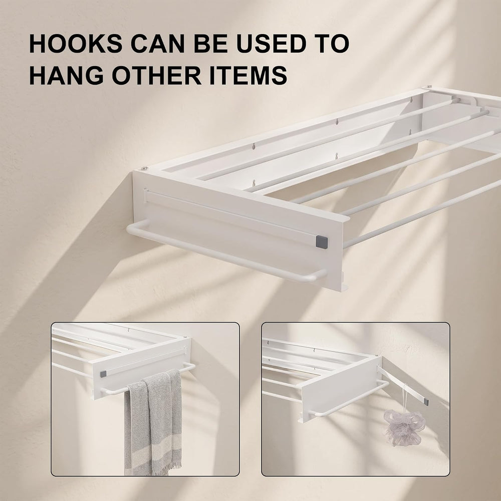 JOOM Wall Mounted Clothes Drying Rack,31.5 Inch Foldable Rack,White,Poles