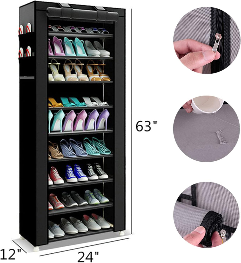 9-Tier Shoe Storage Organizer with Dustproof Cover - Closet Cabinet Shelf Hol...
