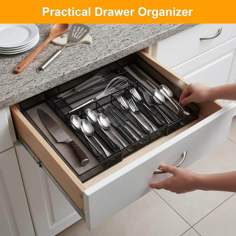 2 Pcs Utensil Drawer Silverware Organizer, Metal Mesh Expandable 13" ~24...