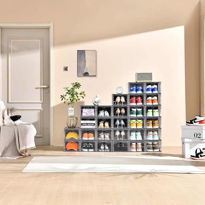 10 Pack Shoe Boxes Stackable, Upgraded Sturdy Storage Boxes