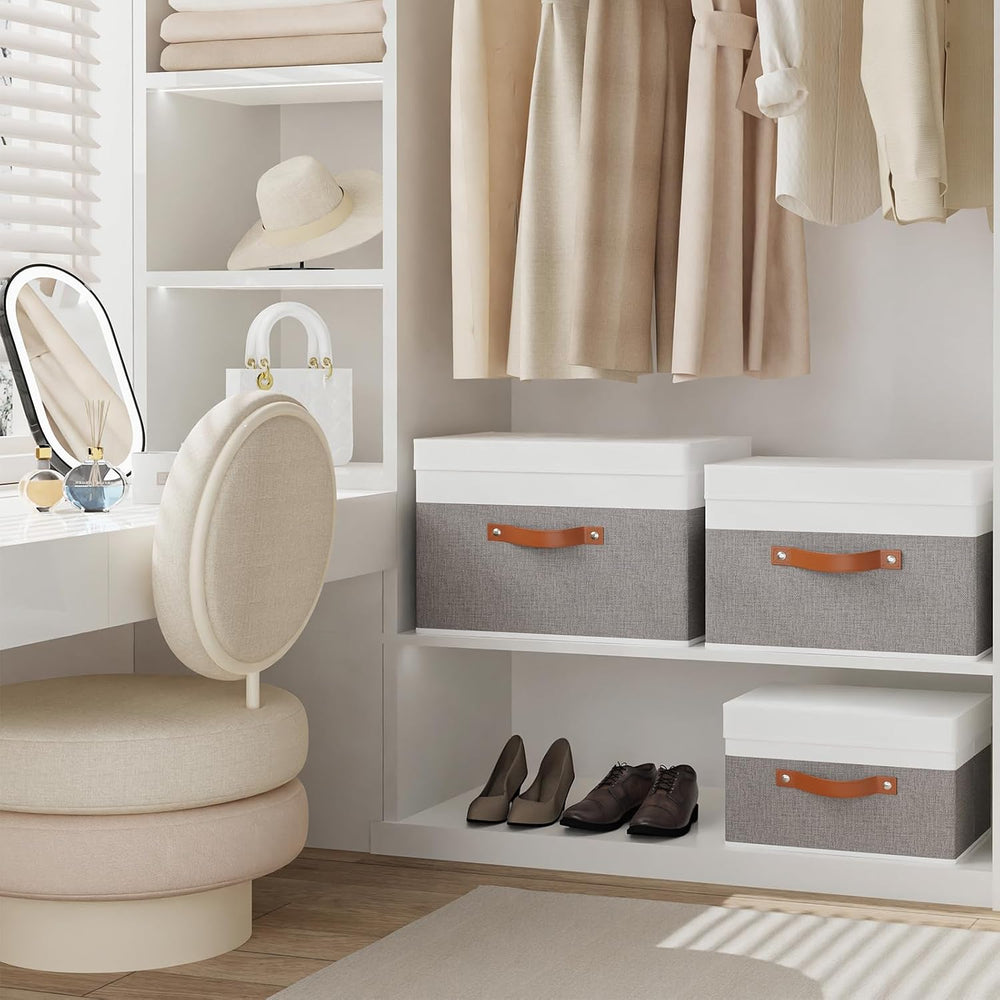 Storage Bins with Lids,White/Grey Baskets,5Pack,13x9.1x7.9In