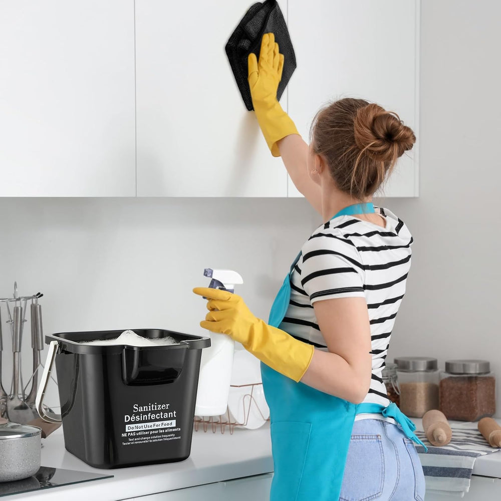Vesici 6 Set 3 Quart Cleaning Bucket with Cloths Small Sanitizing, Black