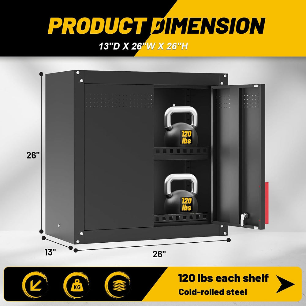 Metal Wall Cabinet,Wall Mounted Garage Storage Cabinet with Lock and Handle,G...