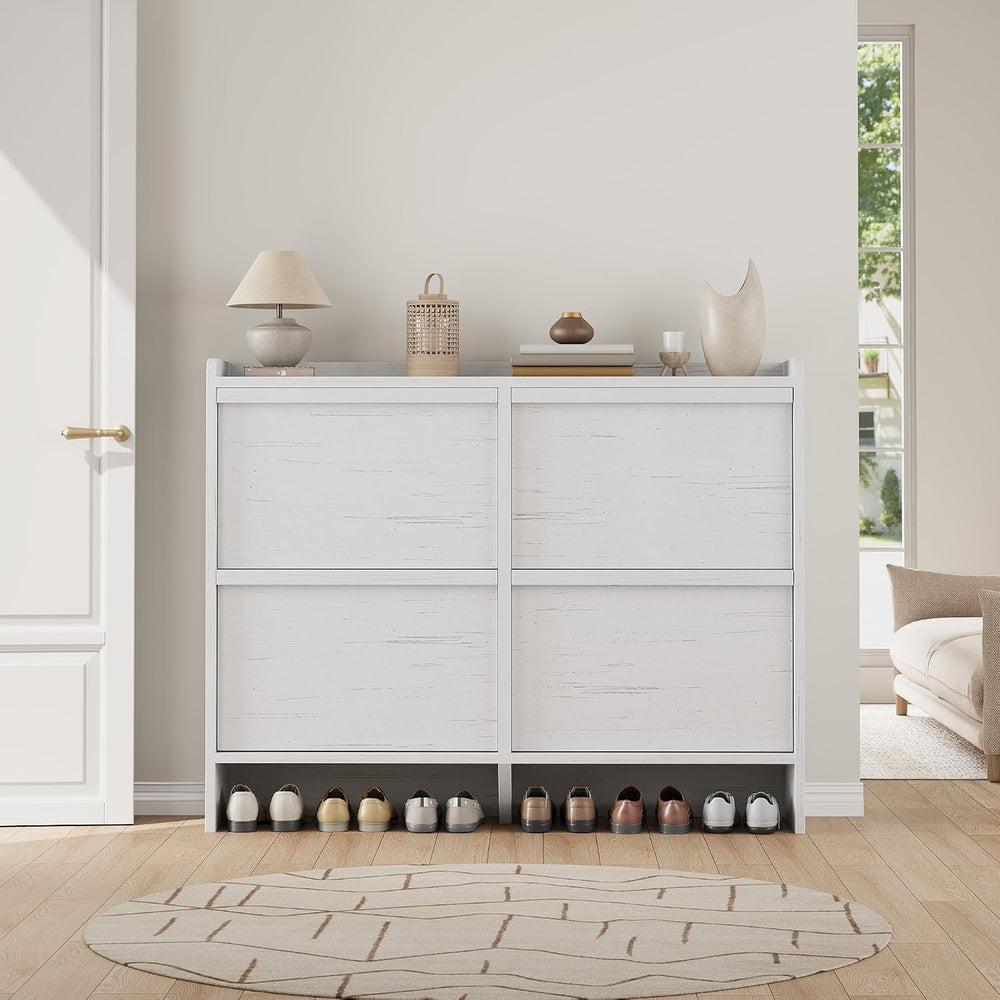 GarveeHome Shoe Cabinet with 4 Flip Drawers, Wooden Shoe Organizer Cabinet wi...
