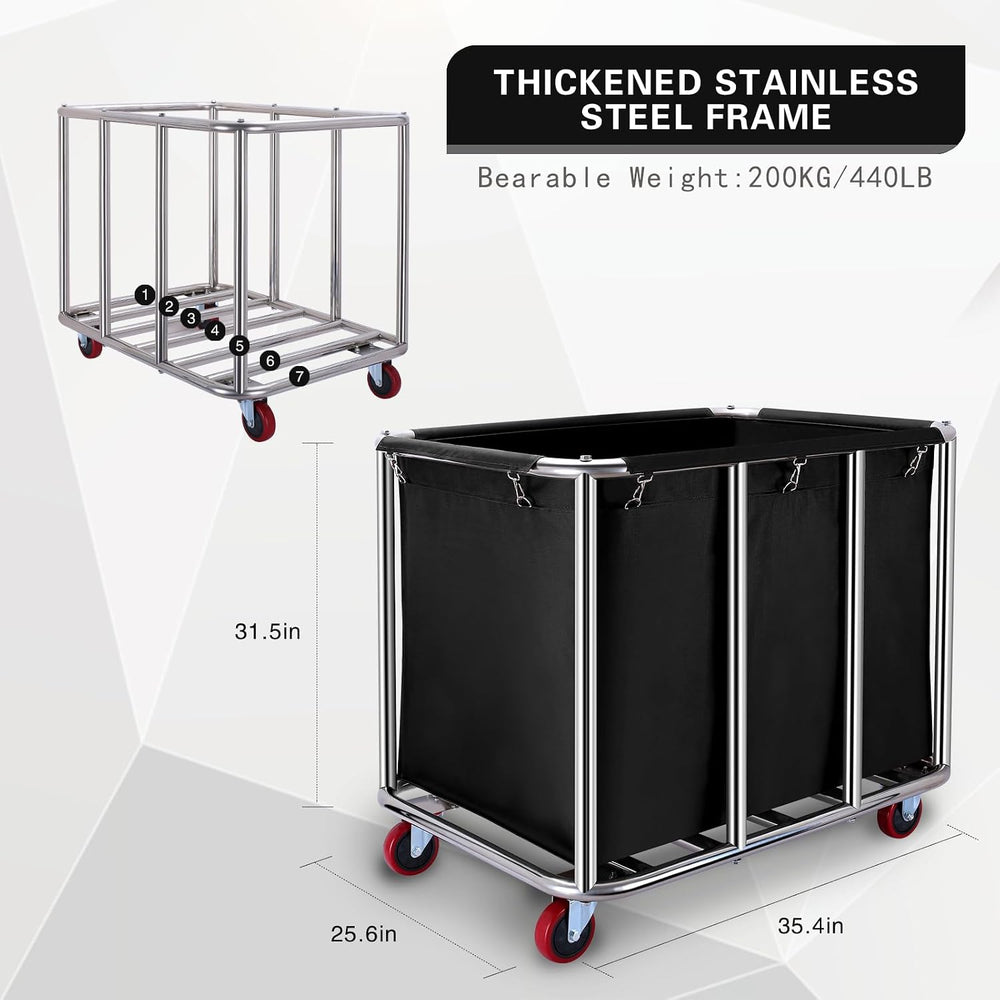 JJSMKCH Commercial Laundry cart with Wheels,440L Large Laundry cart,Black