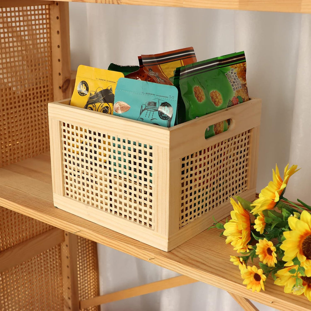 Wooden Bamboo Crate Woven Storage Box for Home,Office