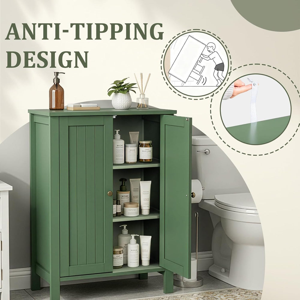 VINGLI Green Bathroom Storage Cabinet Free Standing, Wooden Floor Cabinet wit...