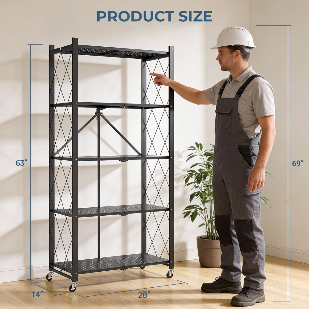 Upgraded 18% Thickened Portable 5-Tier Foldable Storage Shelves with Wheels